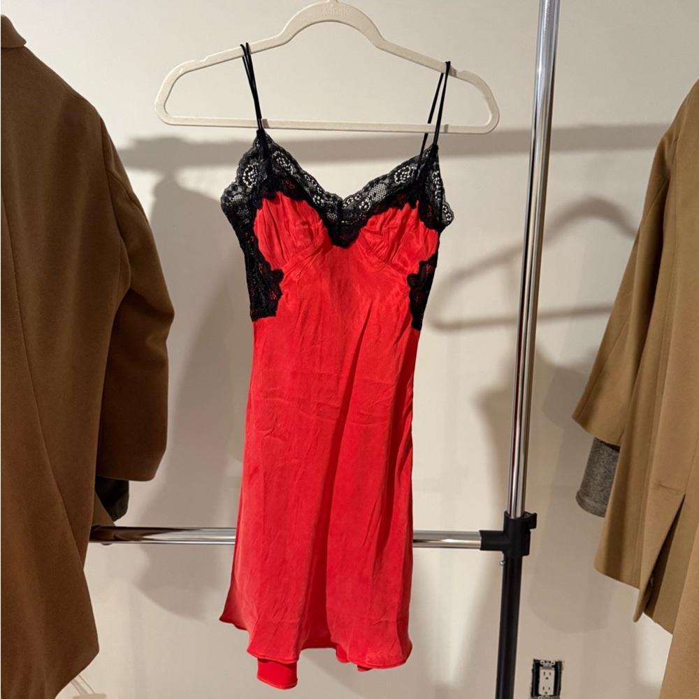 Red and Black Lace Slip Dress